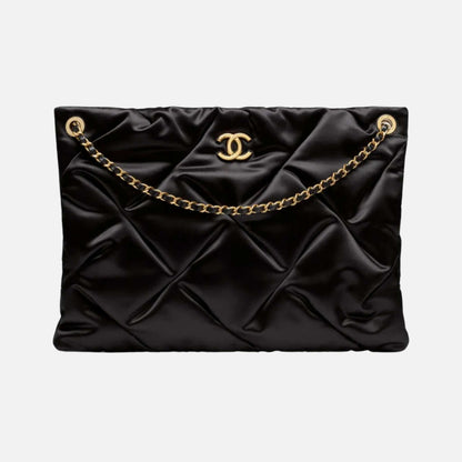 Large Pouch Bag In Satin And Gold Tone Metal