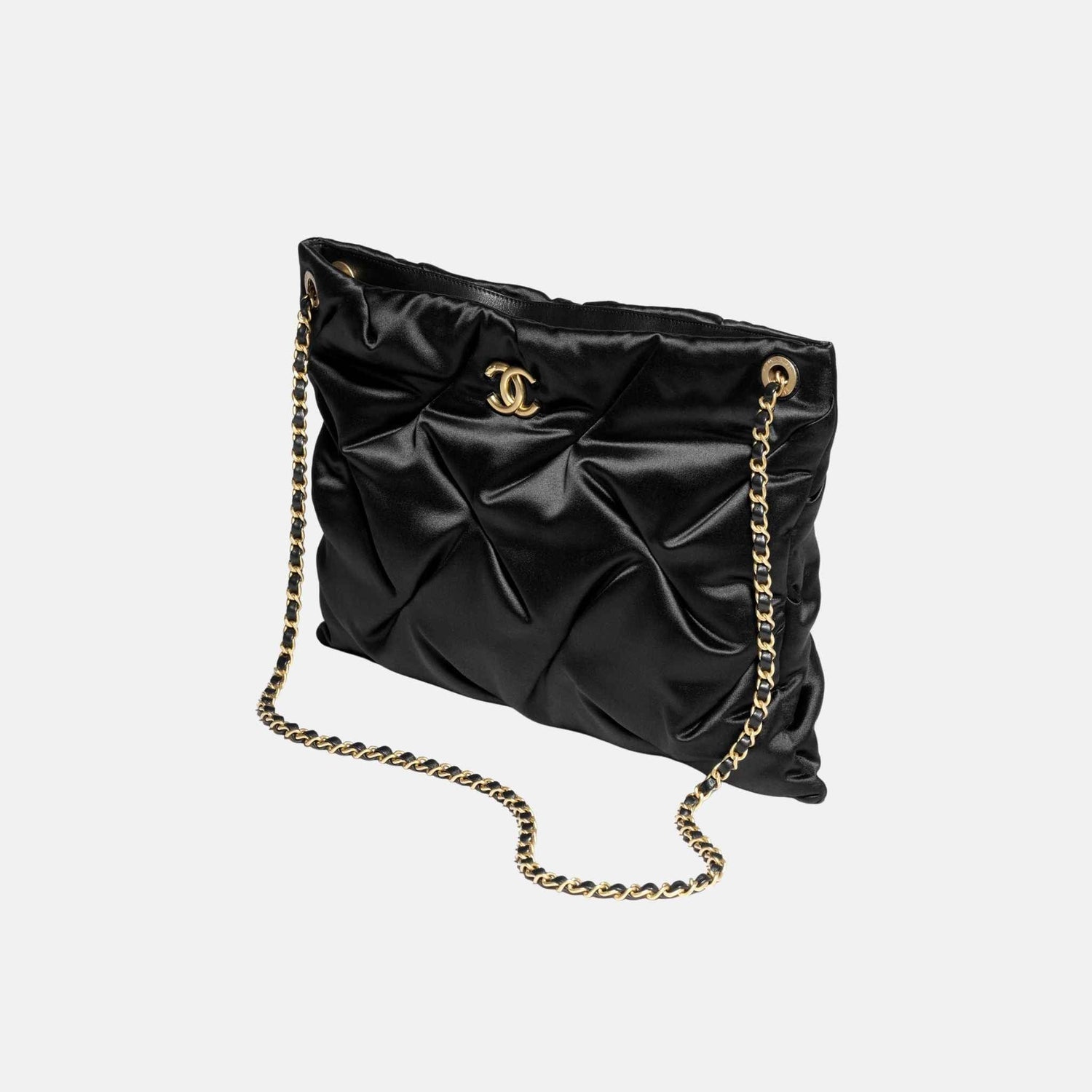 Large Pouch Bag In Satin And Gold Tone Metal