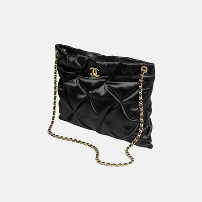 Large Pouch Bag In Satin And Gold Tone Metal