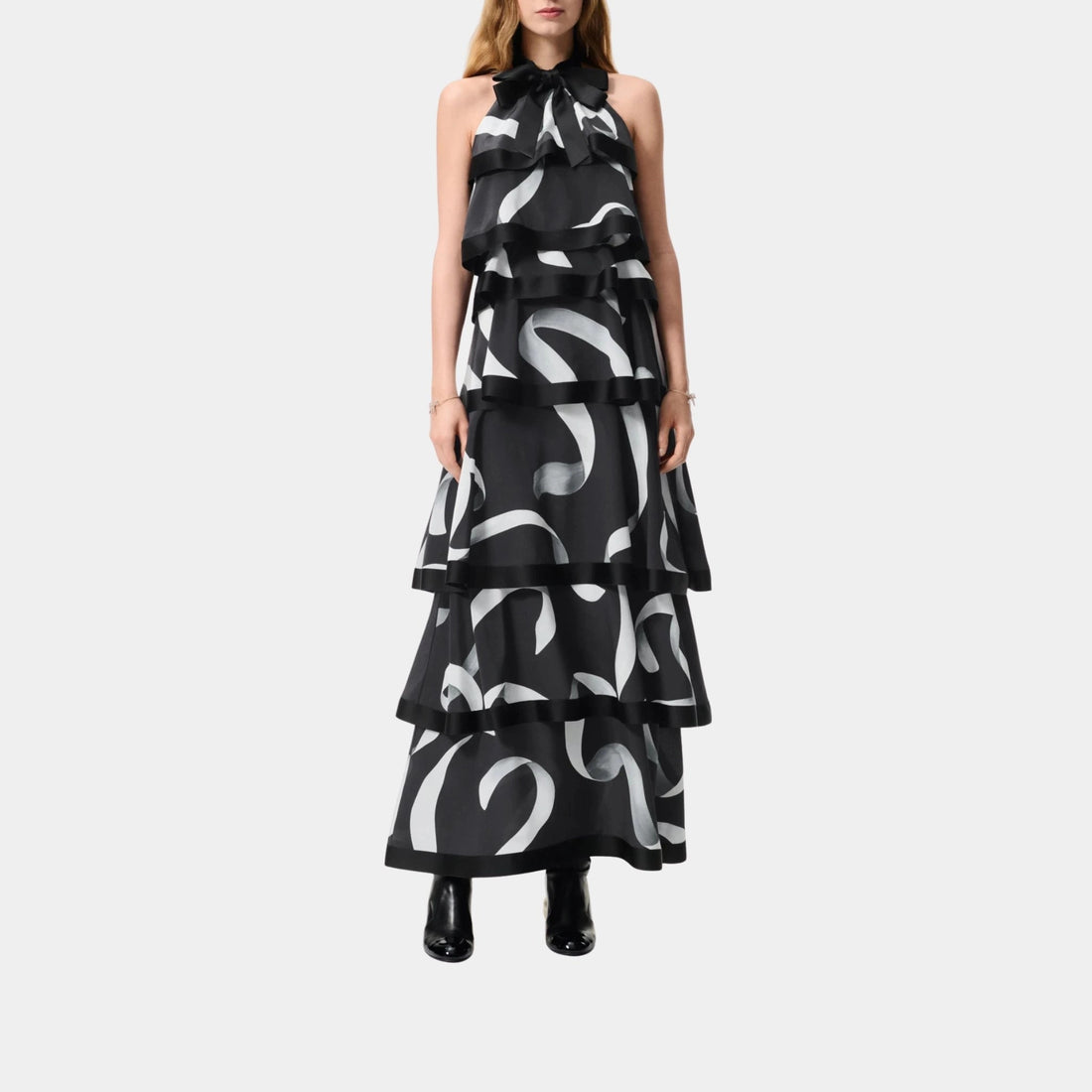 Long Dress in Printed Silk Charmeuse