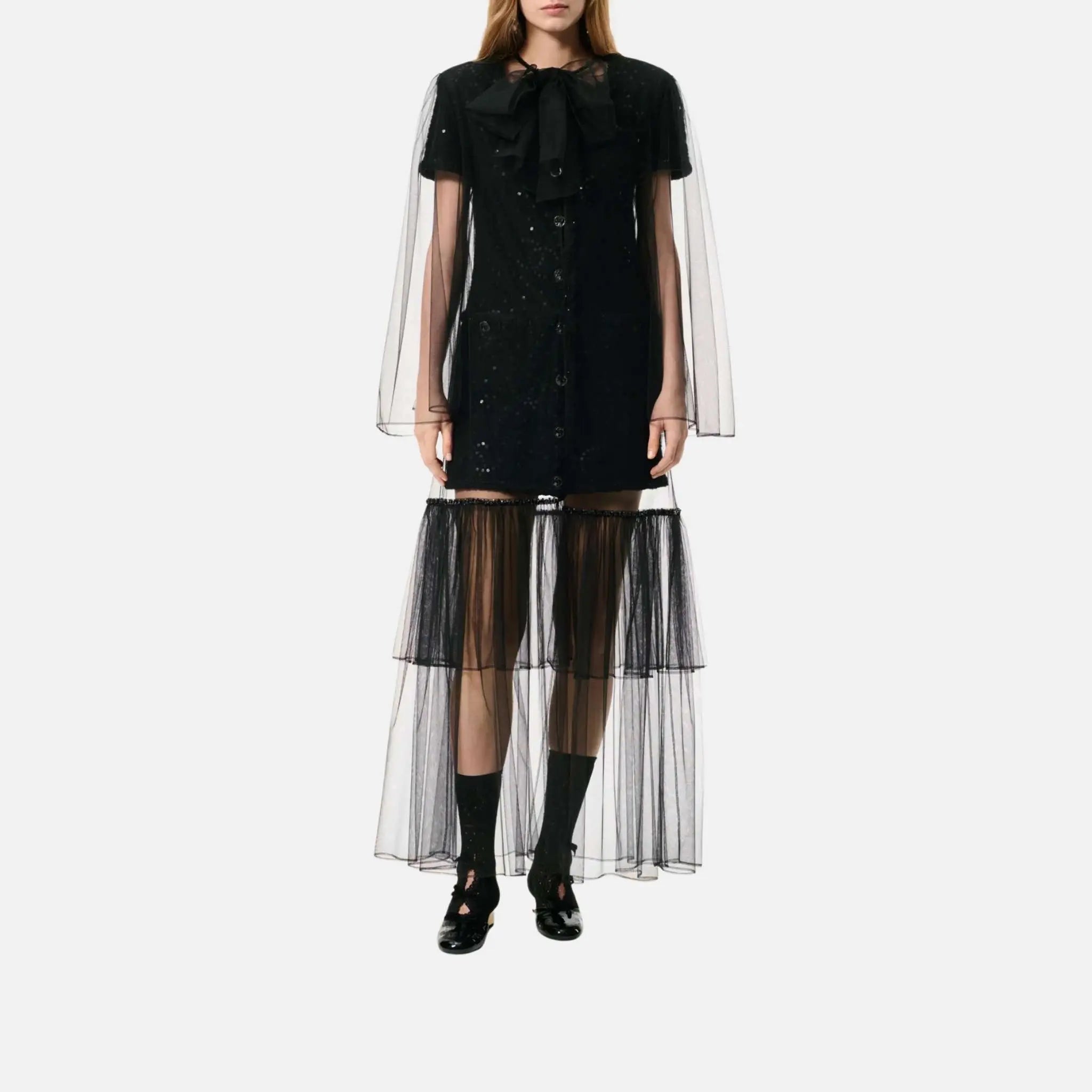 Long Dress Sequin Embroidered Tulle