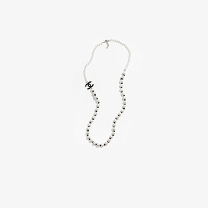 Long Necklace Metal Glass Imitation Pearls Silk Resin