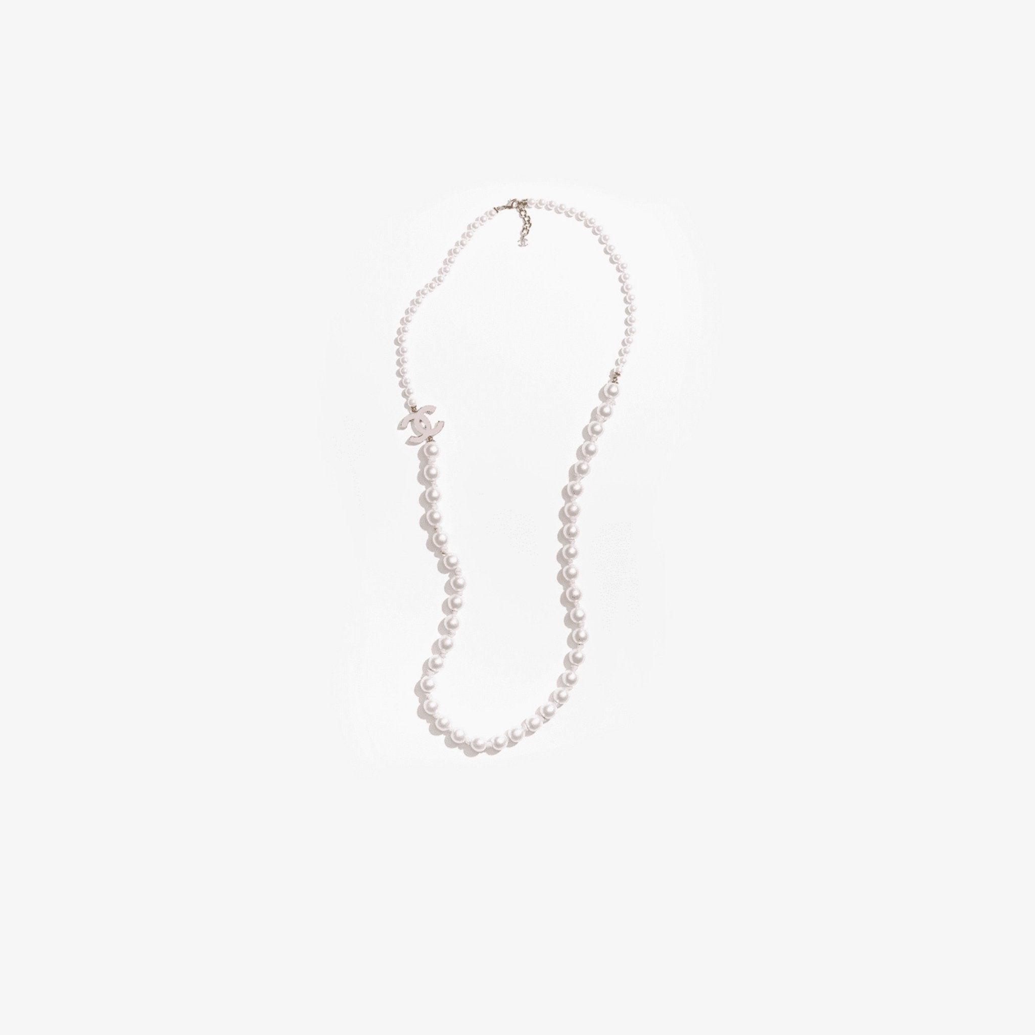 Long Necklace Metal Glass Imitation Pearls Silk Resin