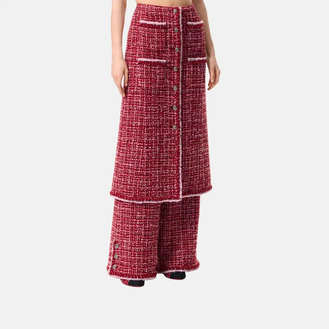 Long Skirt Tweed Red