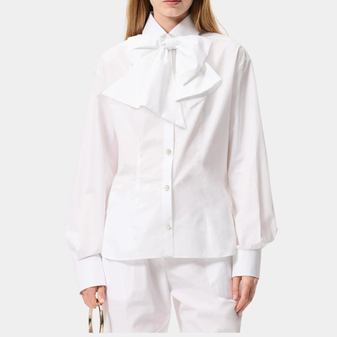 Long-sleeved Shirt in White Cotton Poplin