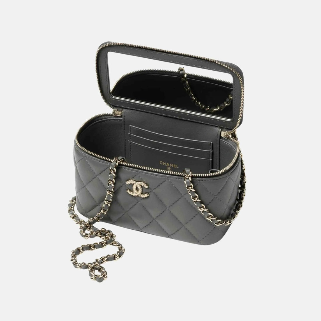 Long Vanity Case with Chain in Lambskin and Rhinestones