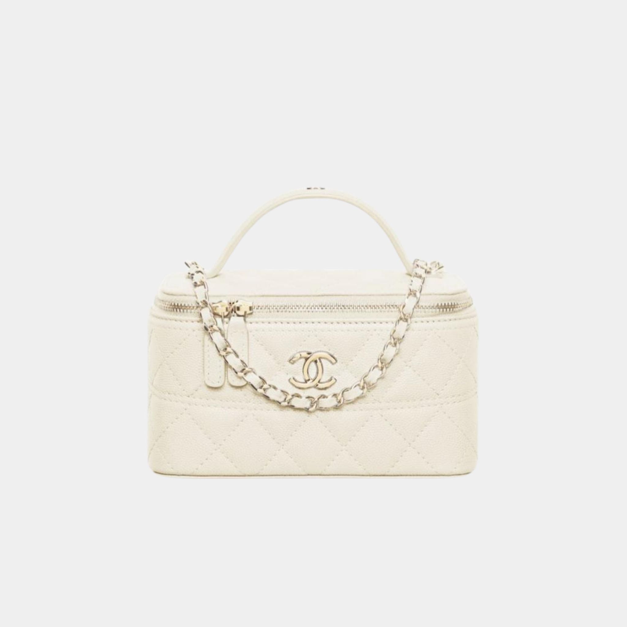 Long Vanity with Chain in Grained Calfskin and Gold Tone Metal