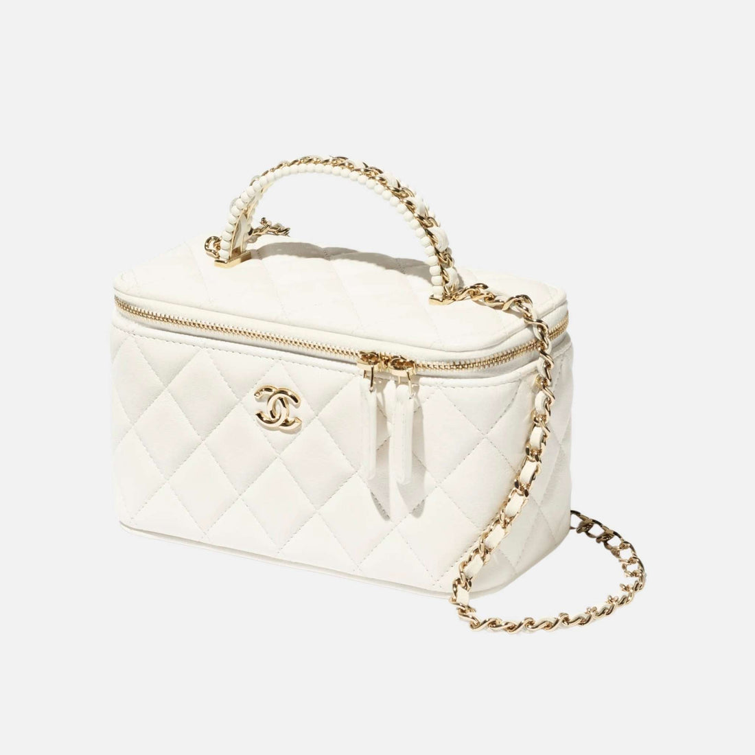 Long Vanity With Chain In Lambskin &amp; Pearls White