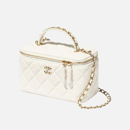 Long Vanity With Chain In Lambskin &amp; Pearls White