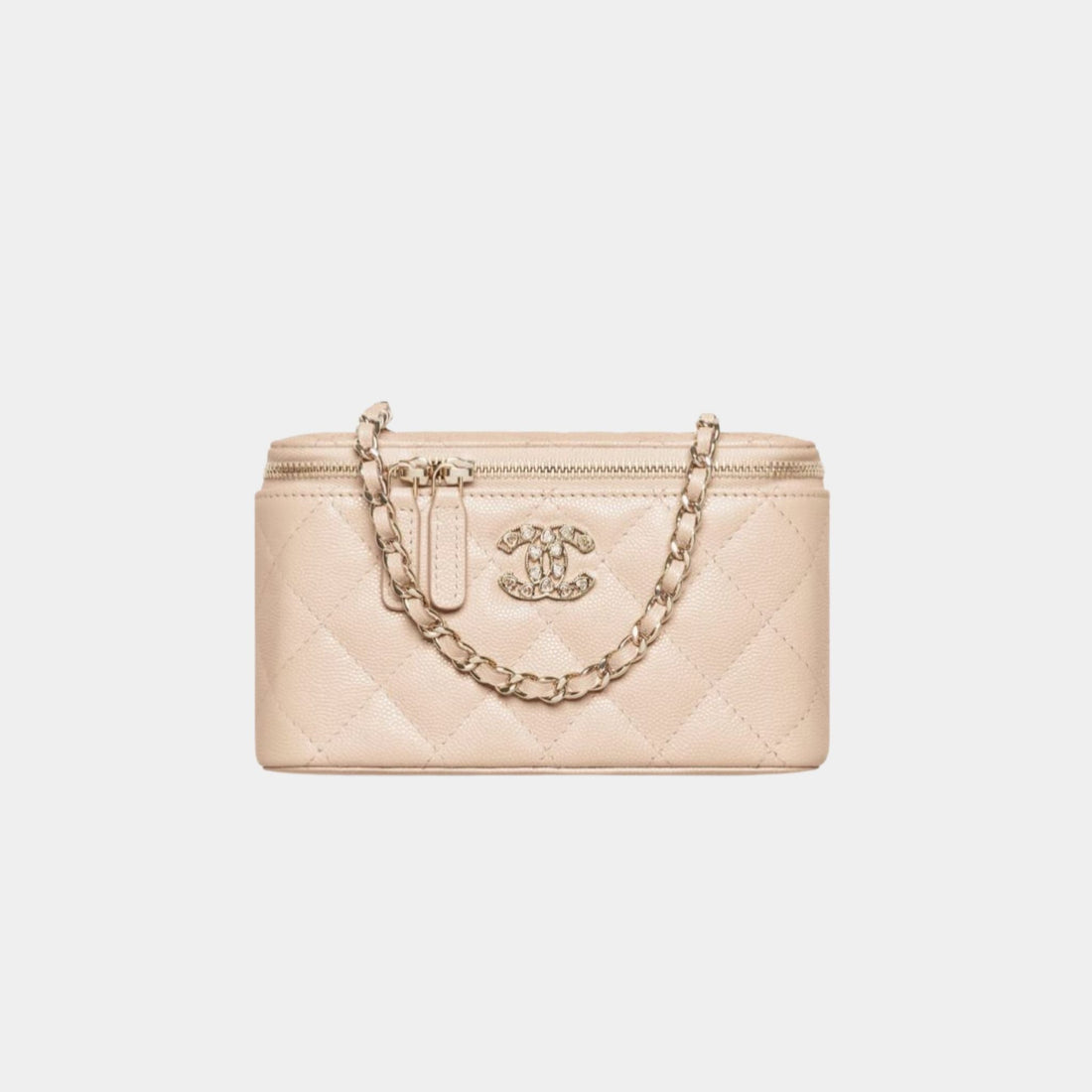 Long Vanity with Chain in Shiny Grained Calfskin and Strass