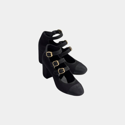 Mary Janes Fabric And Grosgrain Heels In Black