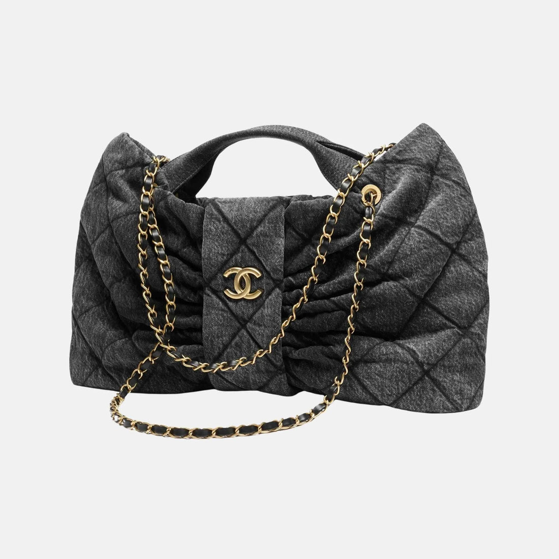 Maxi Bow Bag Washed Denim Gold Tone Metal