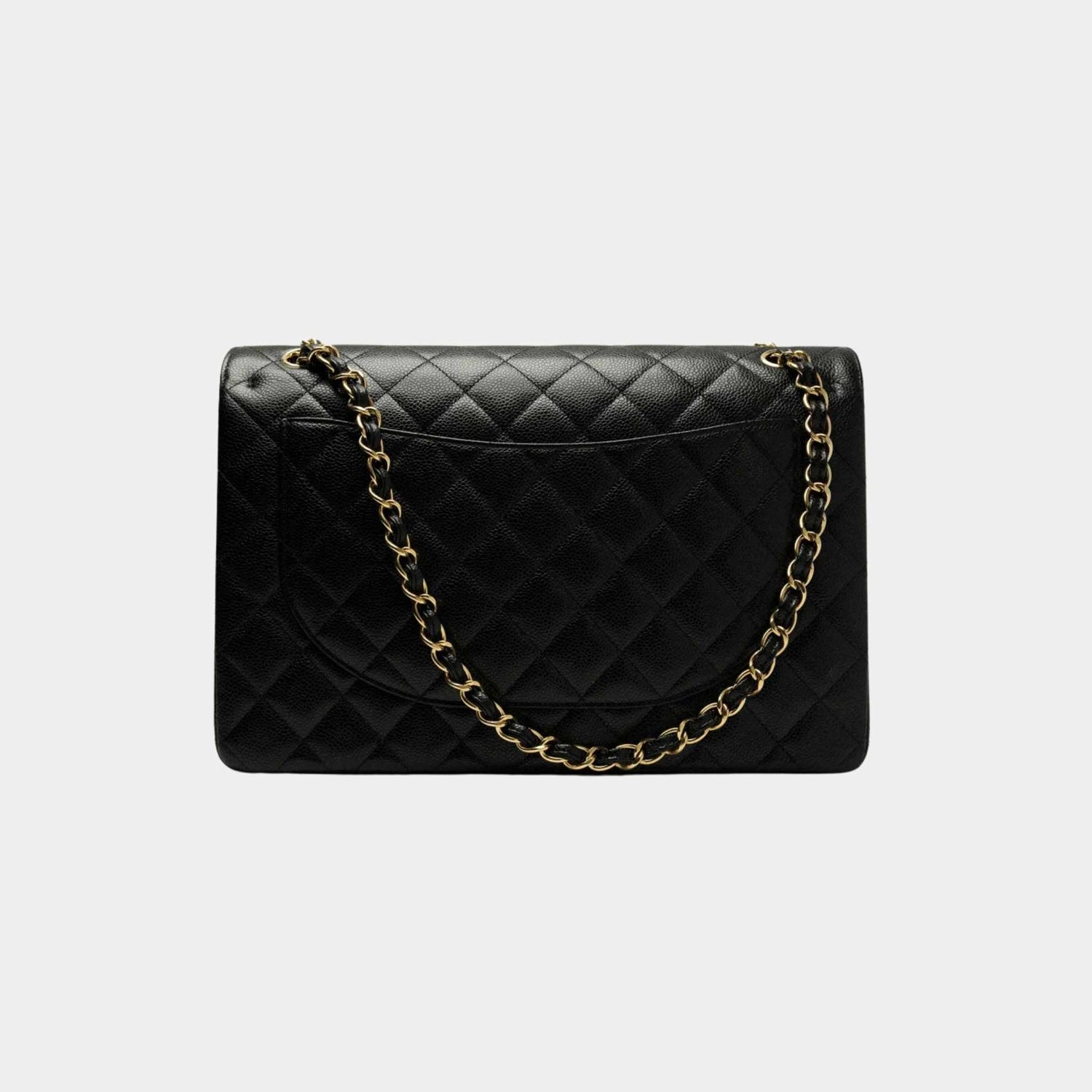 Maxi Classic Handbag Grained Calfskin Gold Tone Metal Black