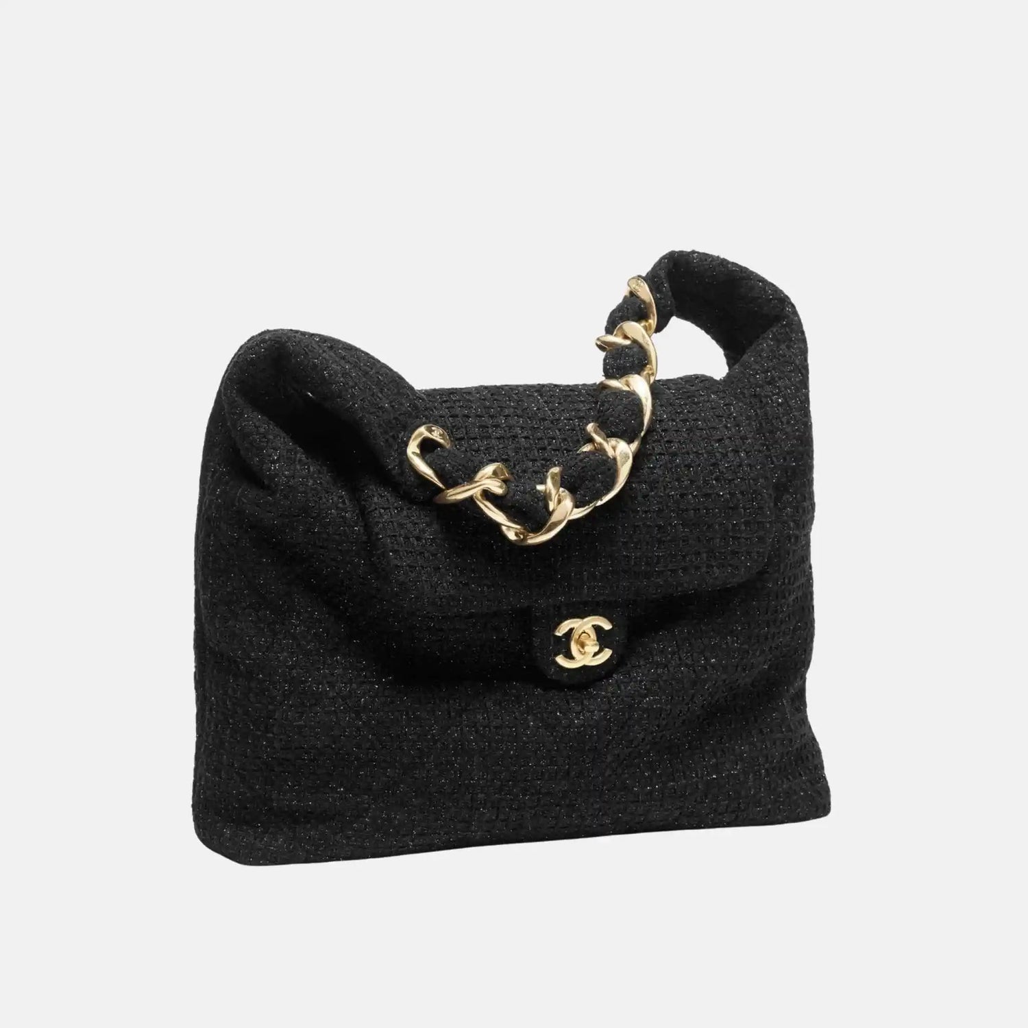 Maxi Hobo Bag Tweed Gold Metal