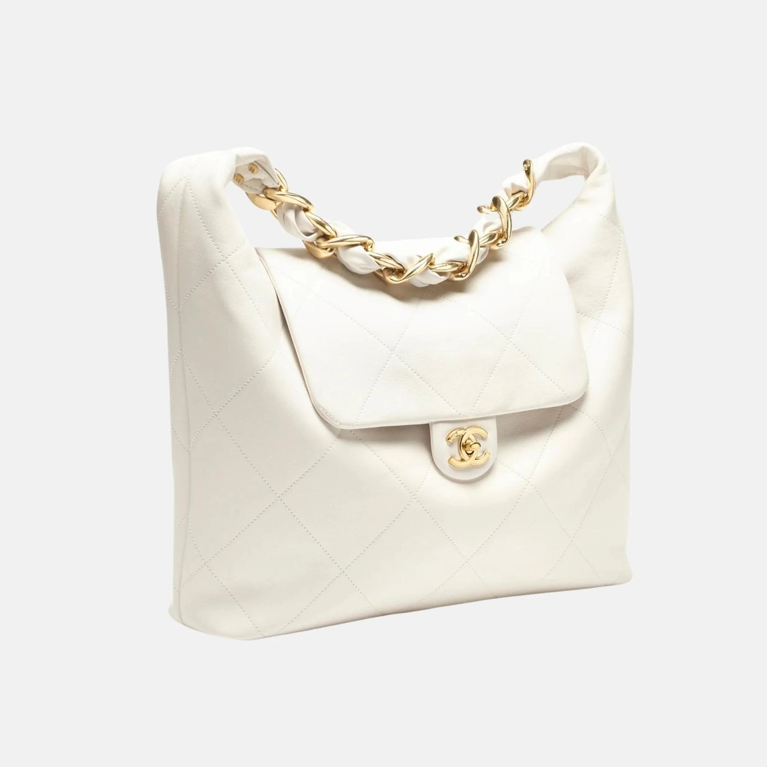 Maxi Hobo Bag Shiny Calfskin Gold Tone Metal