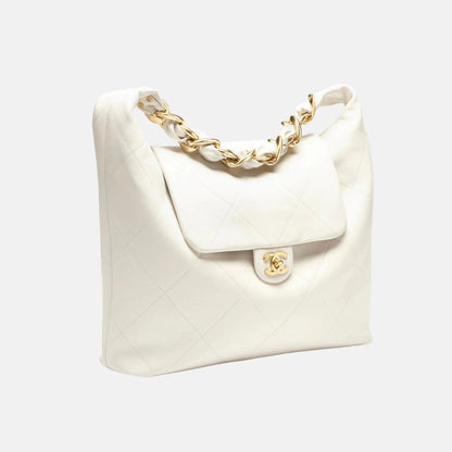 Maxi Hobo Bag Shiny Calfskin Gold Tone Metal