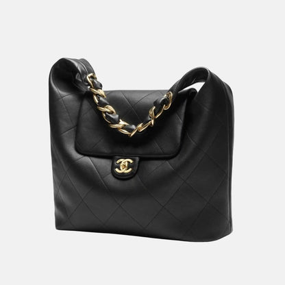 Maxi Hobo Bag Shiny Calfskin Gold Tone Metal