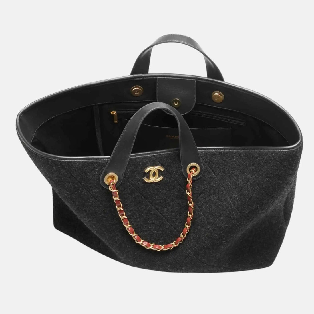 Maxi Shopping Bag Wool Dark Grey Gold Tone Metal