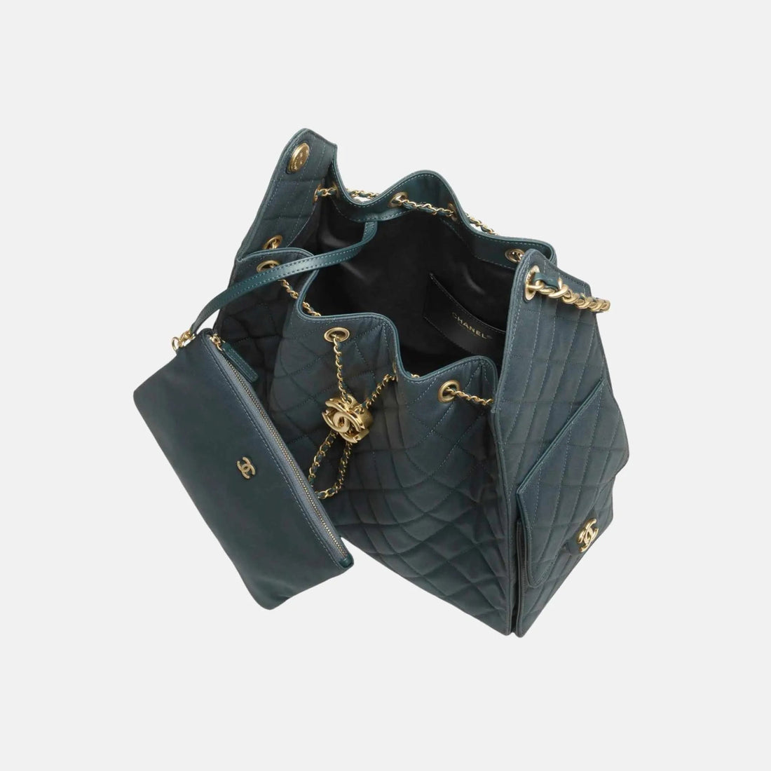 Medium Chanel 25 Bag in Dark Blue Canvas and Gold Metal