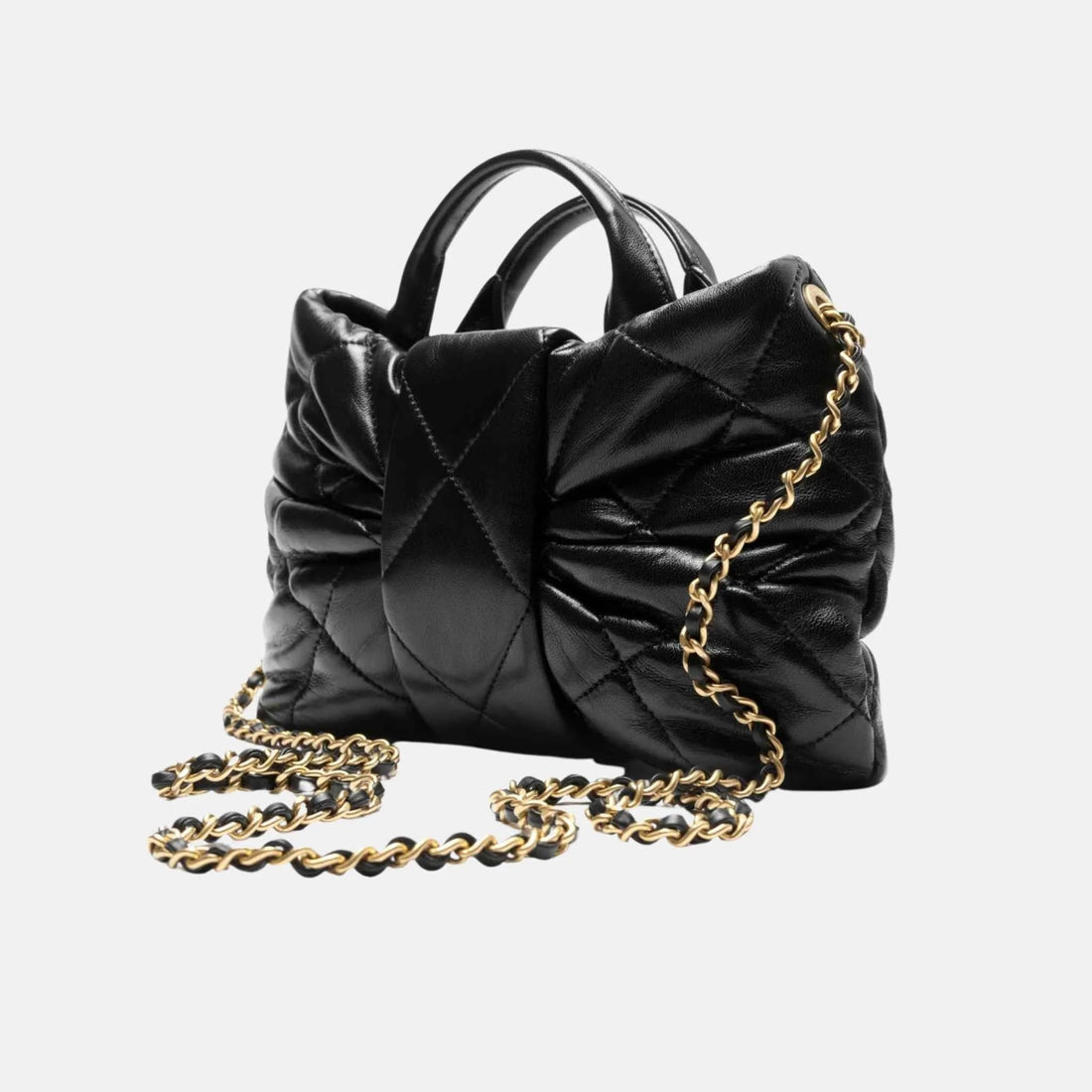 Mini Bow Bag Shiny Lambskin Black Gold Tone Metal