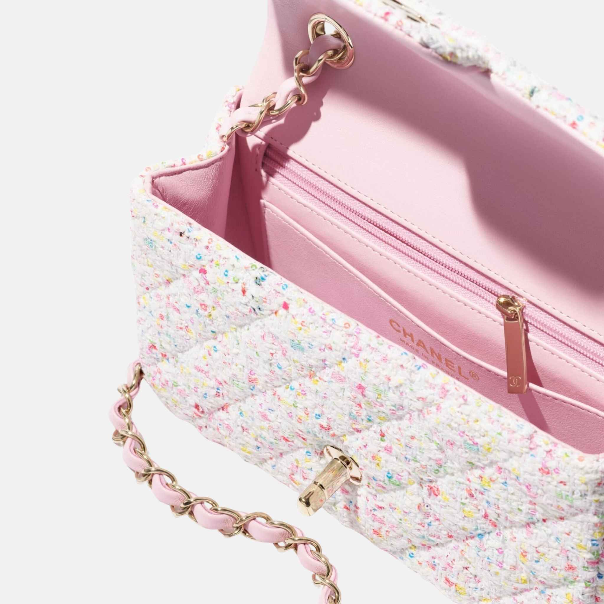 Mini Classic Handbag In Tweed And Gold Metal