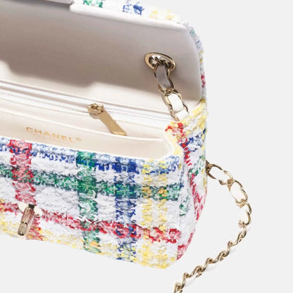 Mini Classic Multicolour Handbag In Tweed And Gold Metal