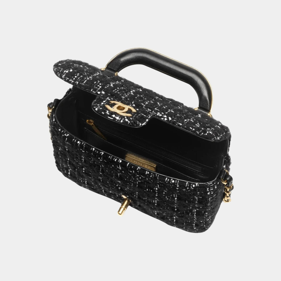 Mini flap Bag With Handle Cashmere Tweed &amp; Gold Metal Black &amp; White