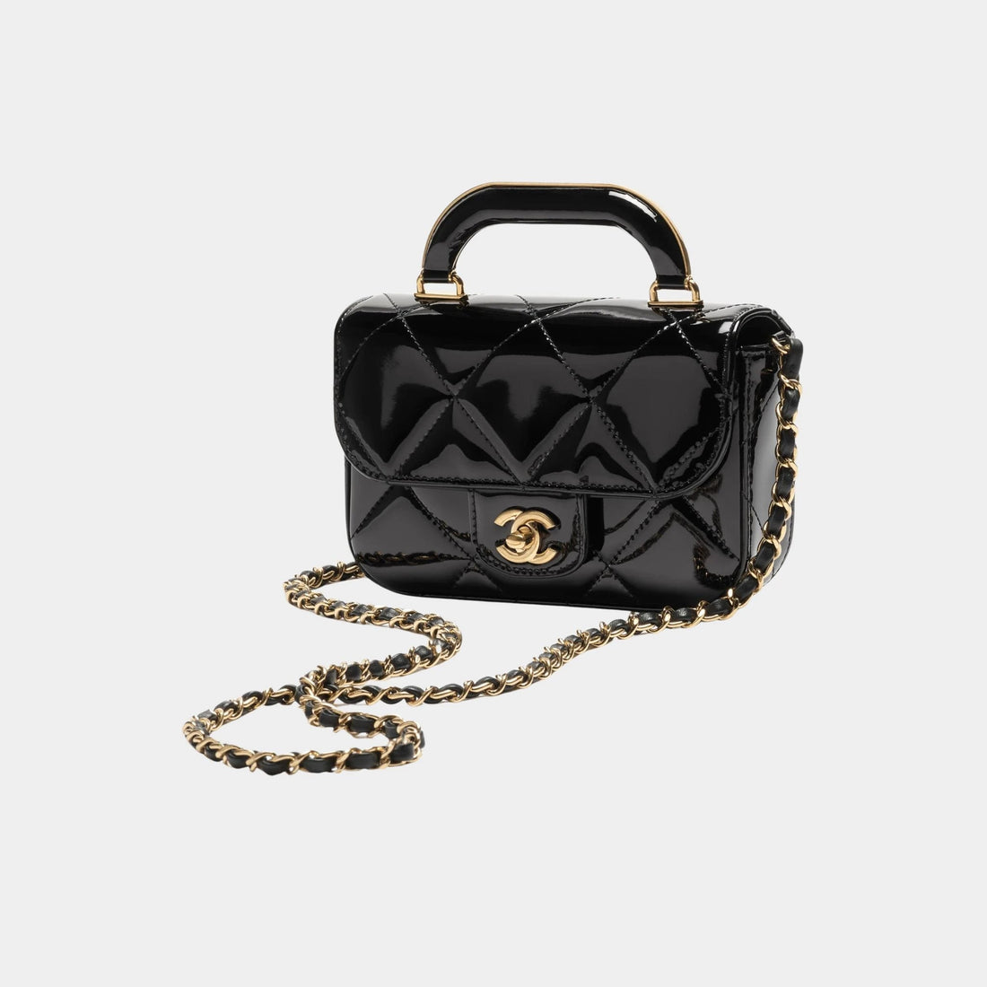 Mini Flap Bag With Handle Metallic Mirror Calfskin &amp; Gold Metal Black