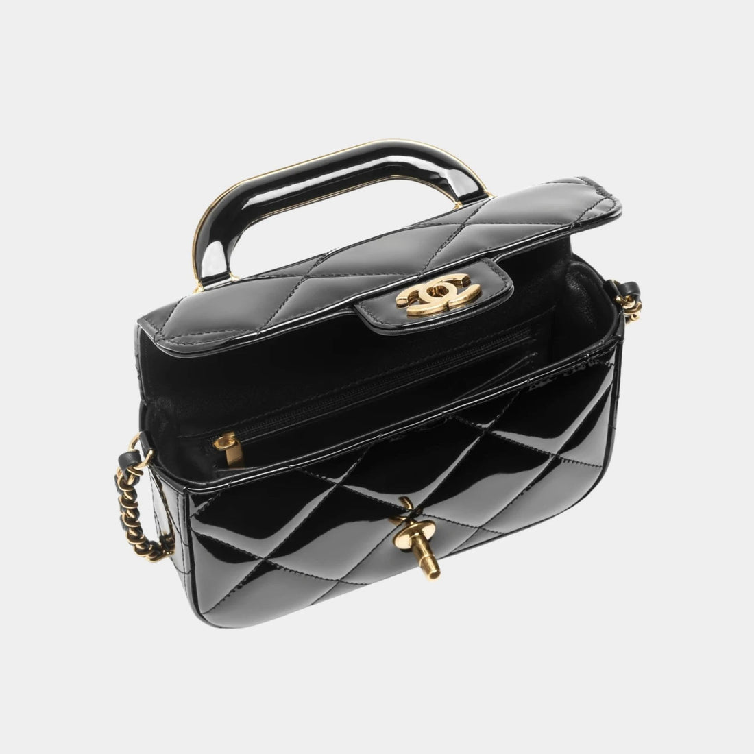 Mini Flap Bag With Handle Metallic Mirror Calfskin &amp; Gold Metal Black