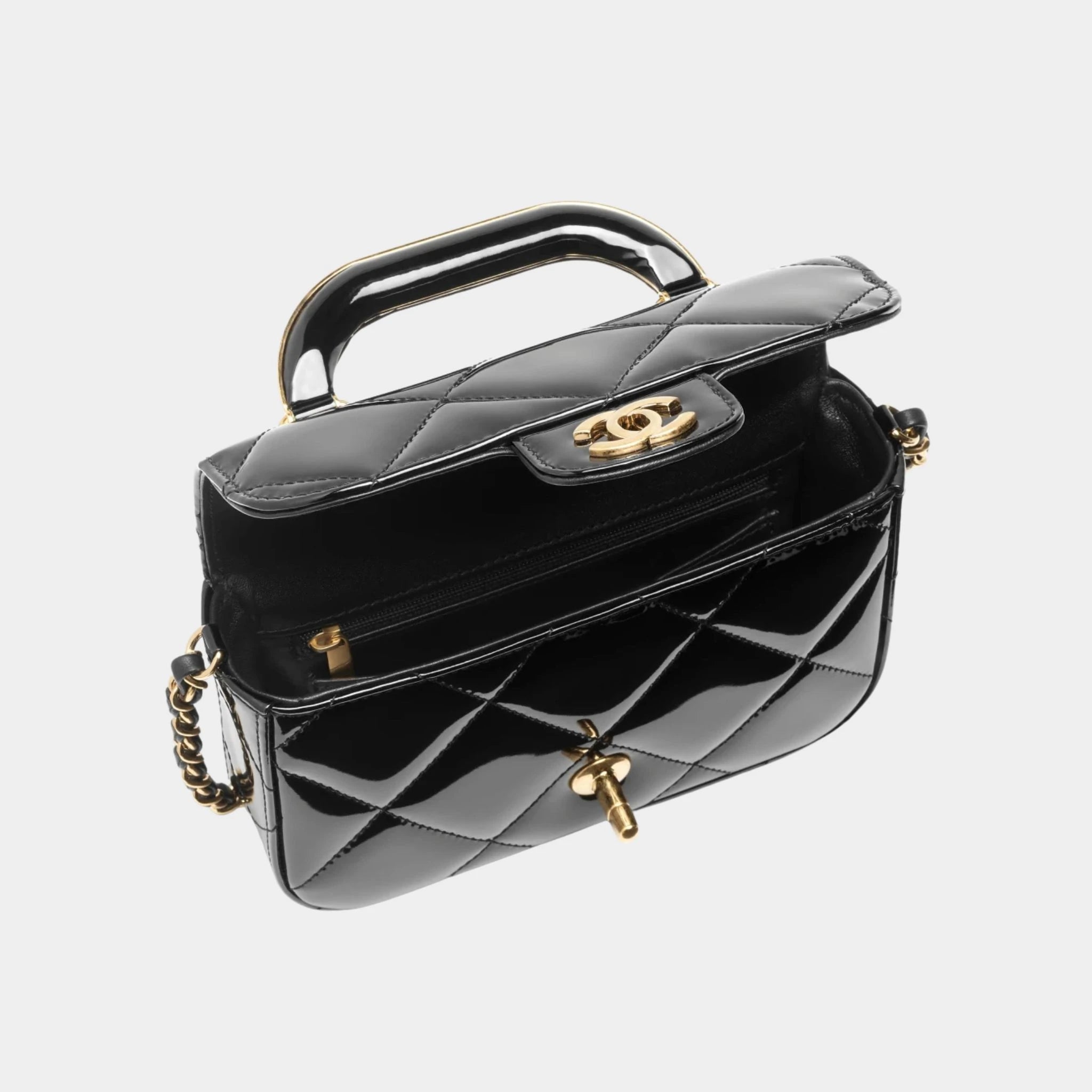 Mini Flap Bag With Handle Metallic Mirror Calfskin &amp; Gold Metal Black