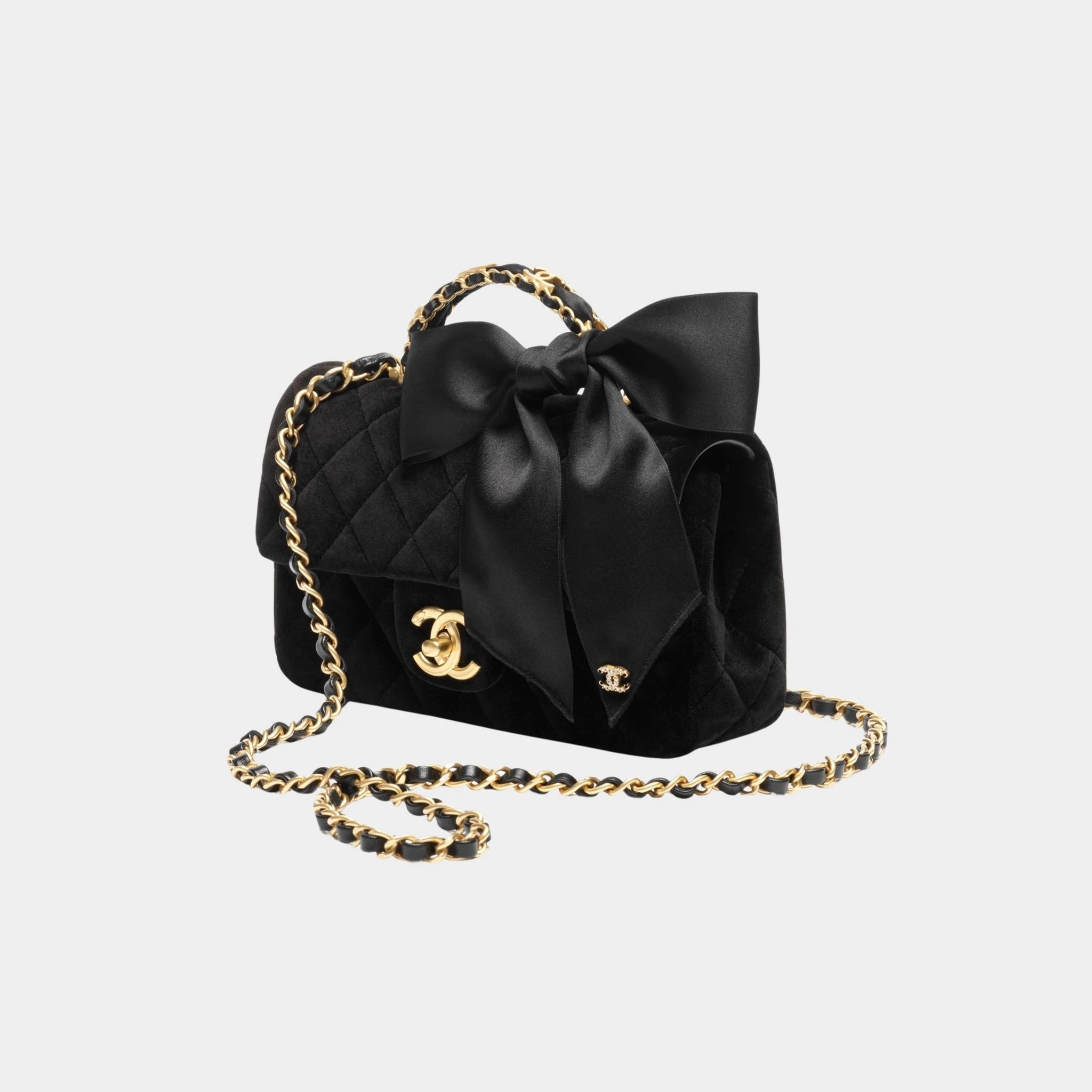 Mini Flap Bag With Handle Silk &amp; Gold Metal Black