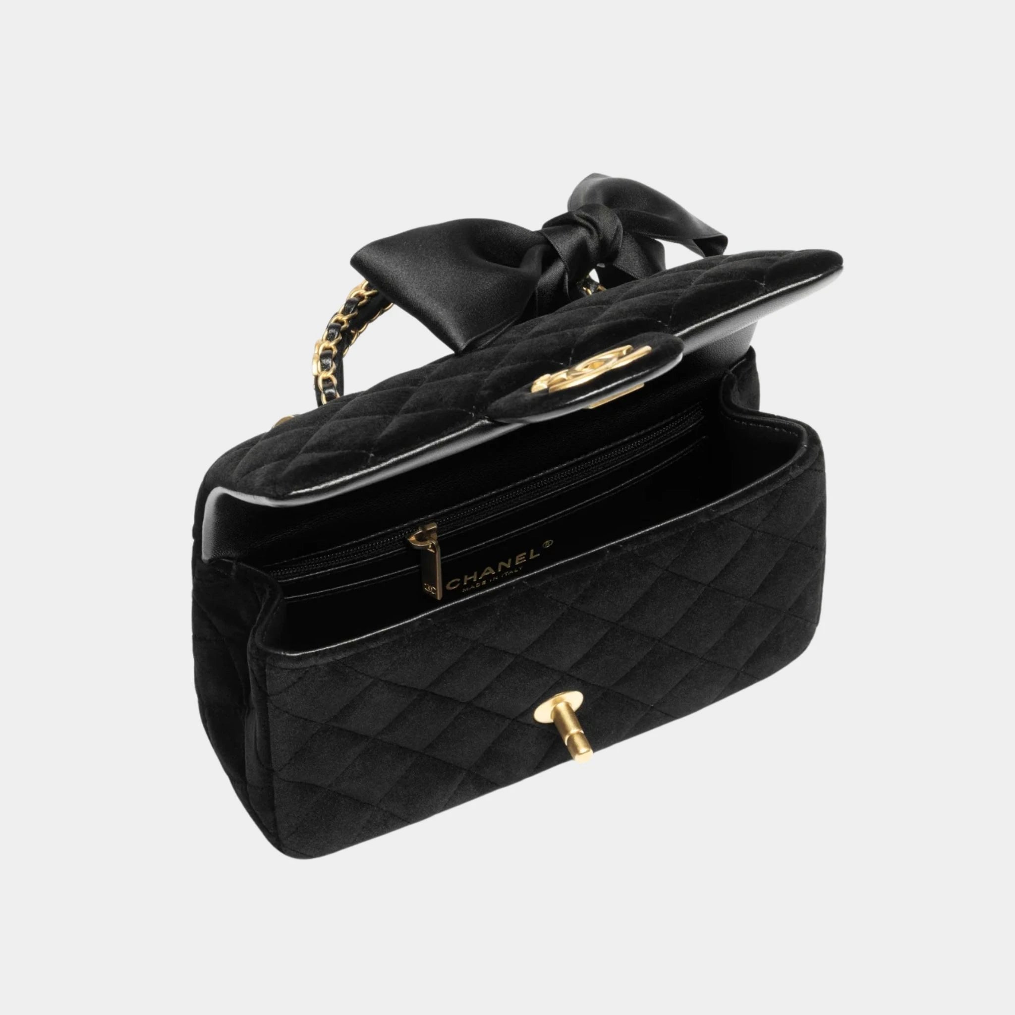Mini Flap Bag With Handle Silk &amp; Gold Metal Black