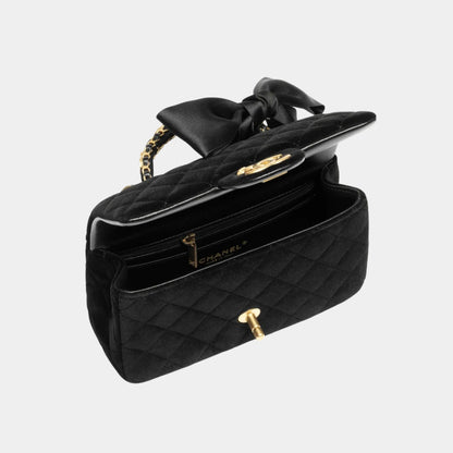 Mini Flap Bag With Handle Silk &amp; Gold Metal Black