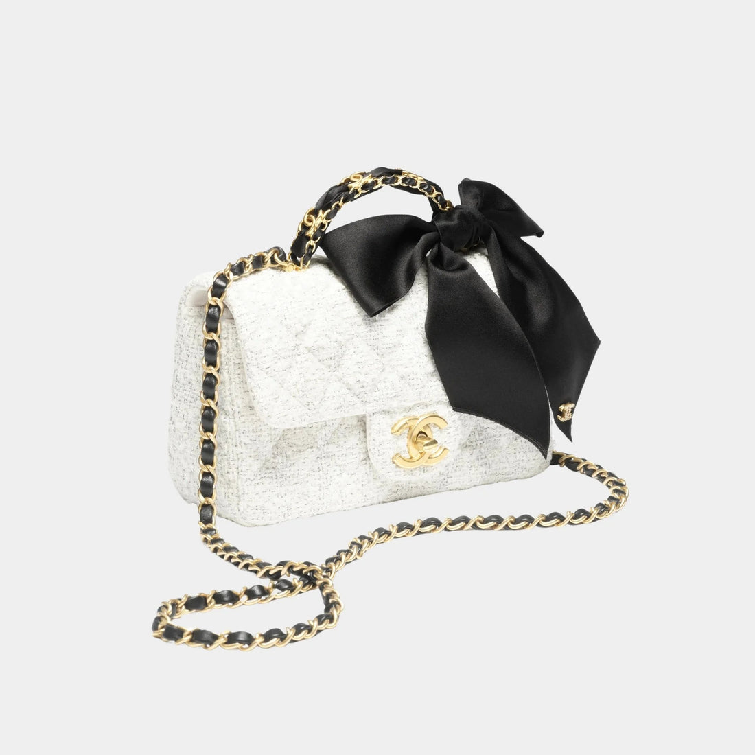 Mini Flap Bag With Handle Silk &amp; Gold Metal Black