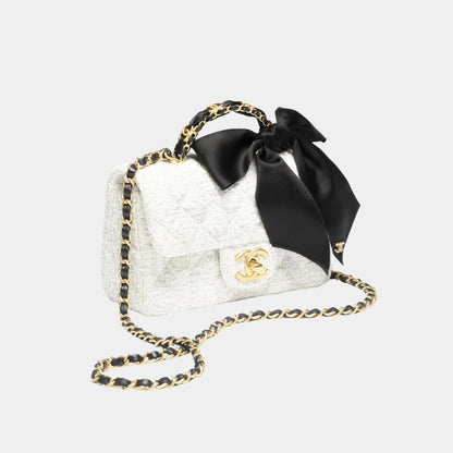 Mini Flap Bag With Handle Silk &amp; Gold Metal Black