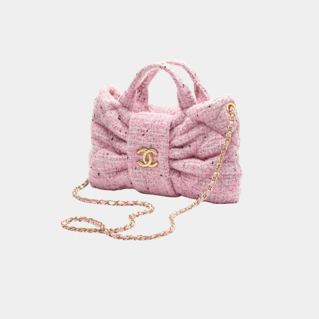 Mini Knot Bag Tweed &amp; Gold Metal Pink Black &amp; White