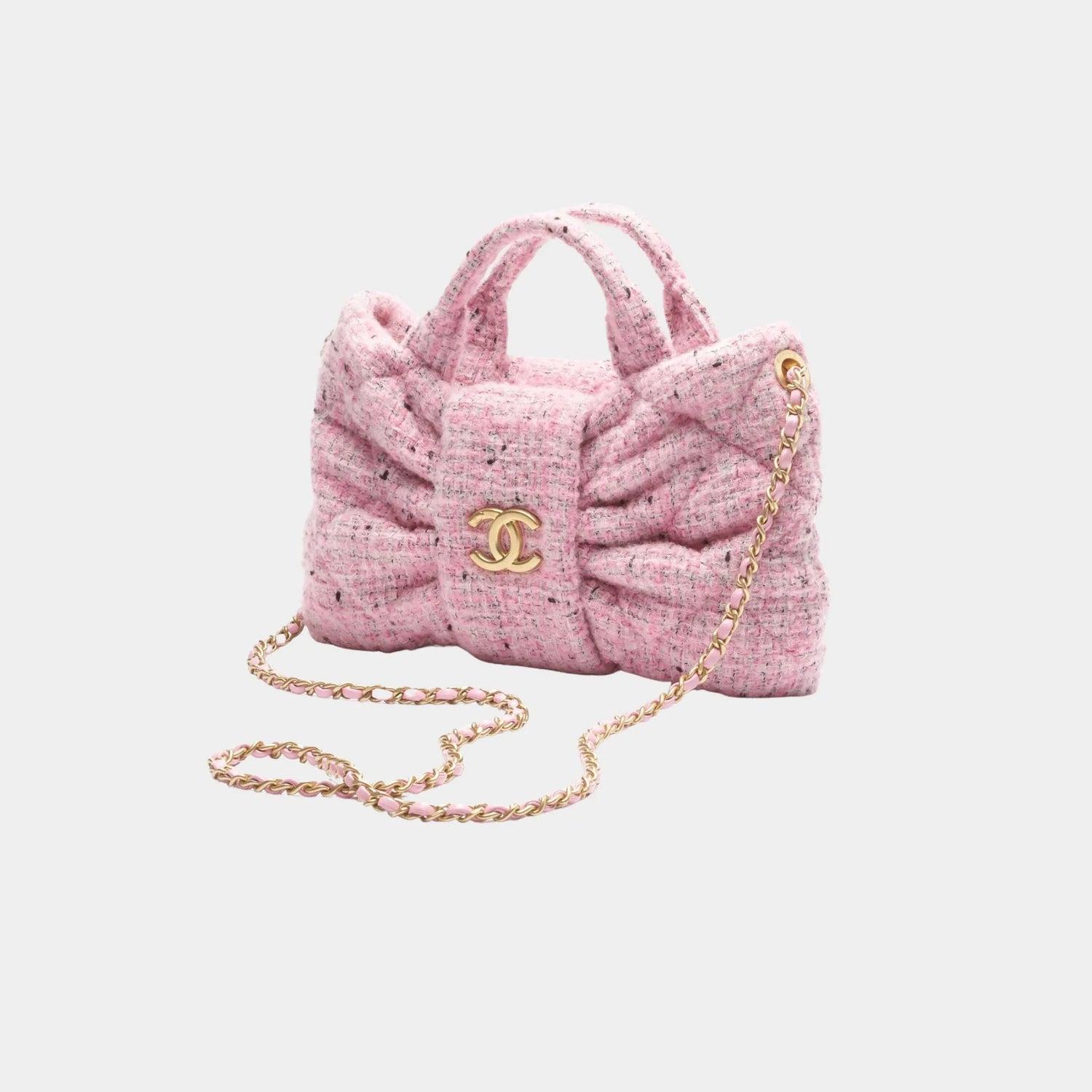 Mini Knot Bag Tweed &amp; Gold Metal Pink Black &amp; White