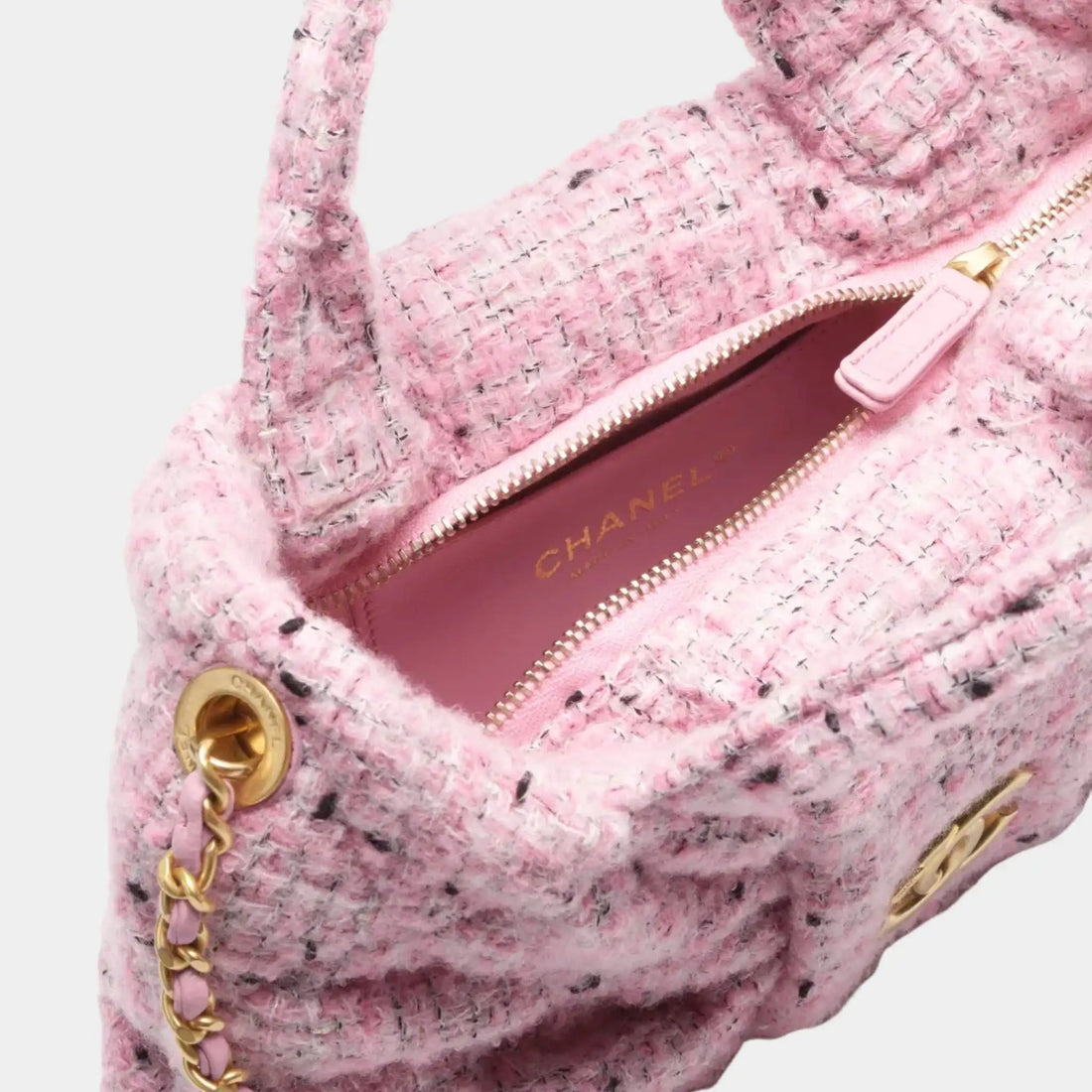 Mini Knot Bag Tweed &amp; Gold Metal Pink Black &amp; White