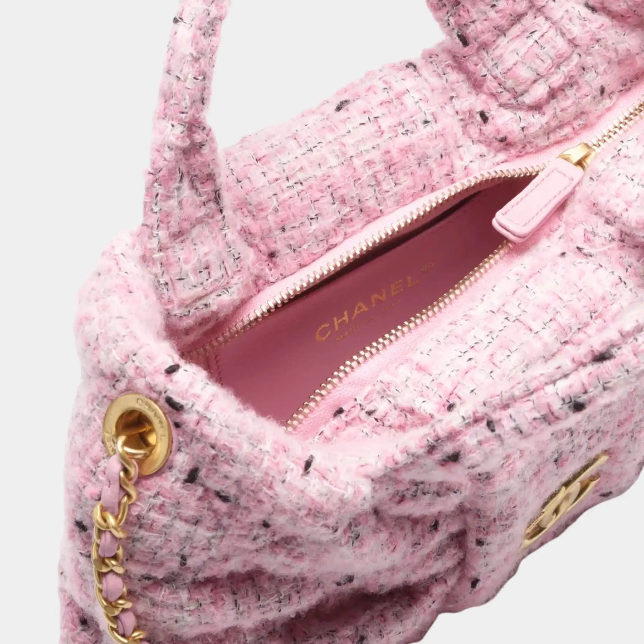 Mini Knot Bag Tweed &amp; Gold Metal Pink Black &amp; White