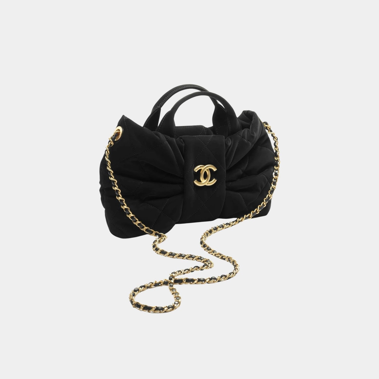 Mini Knot Bag Velvet Effect Nylon &amp; Gold Metal Black
