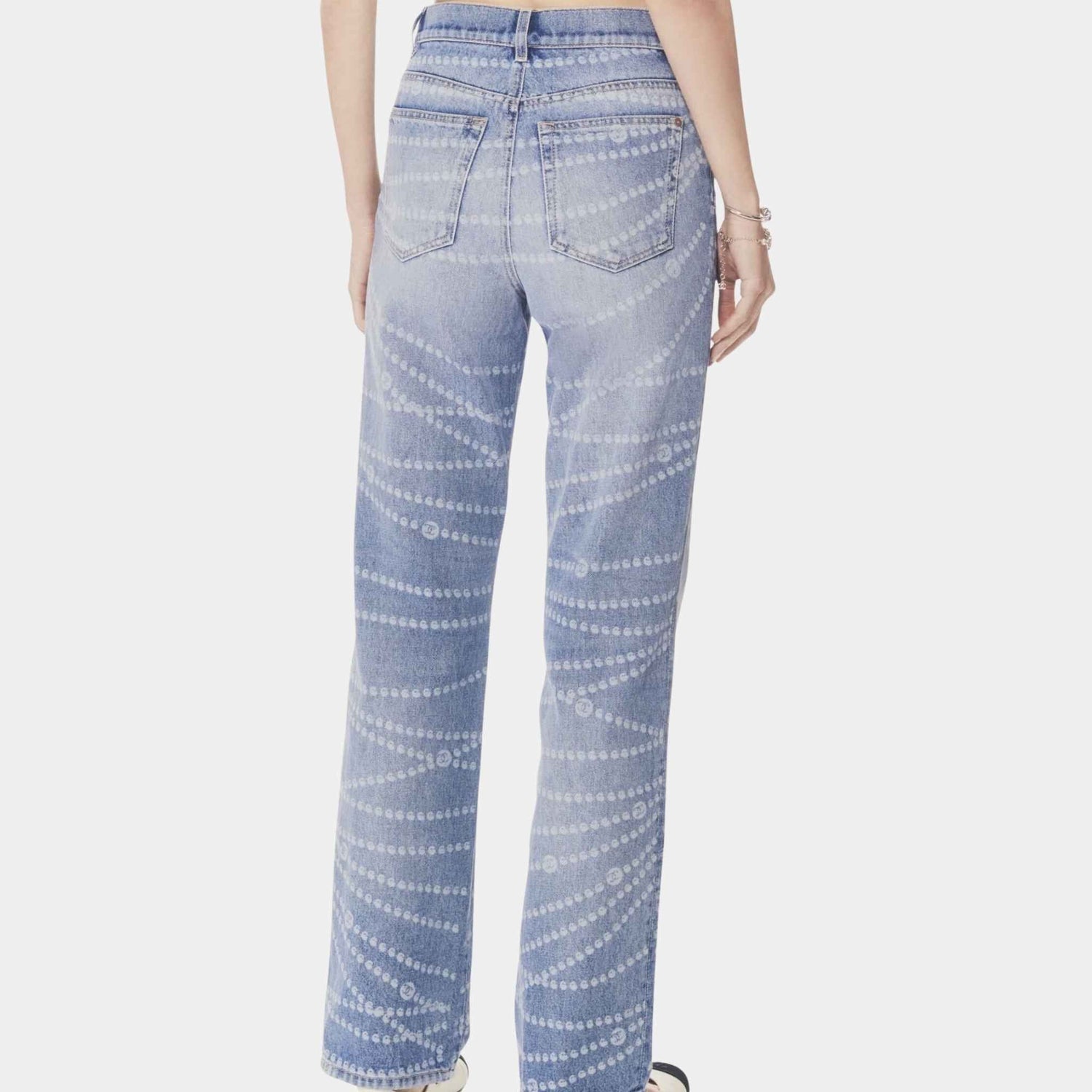 Printed Washed Blue and White Denim Jeans