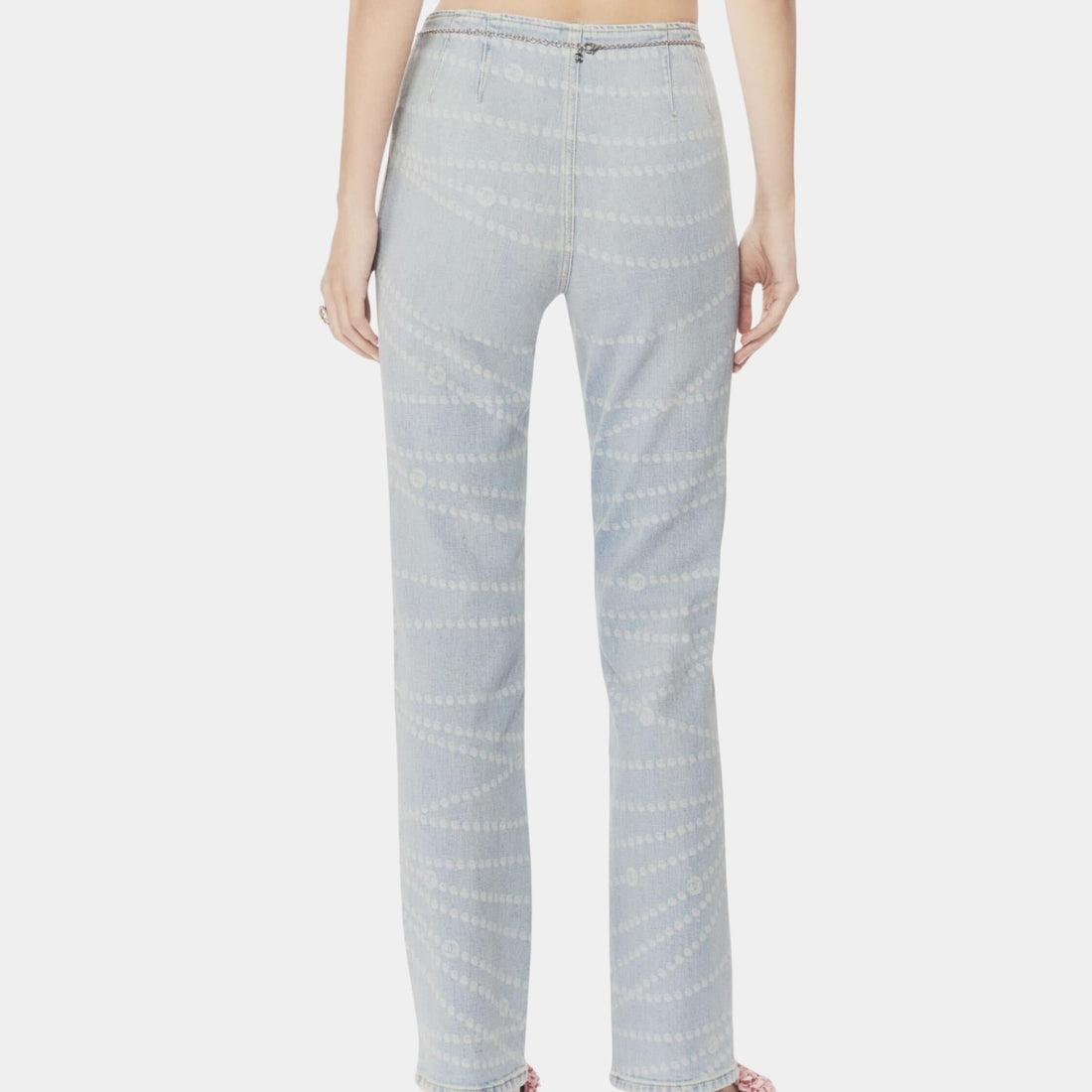 Printed Washed Light Blue and White Denim Jeans
