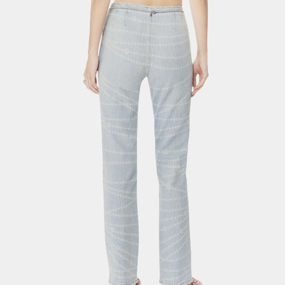 Printed Washed Light Blue and White Denim Jeans