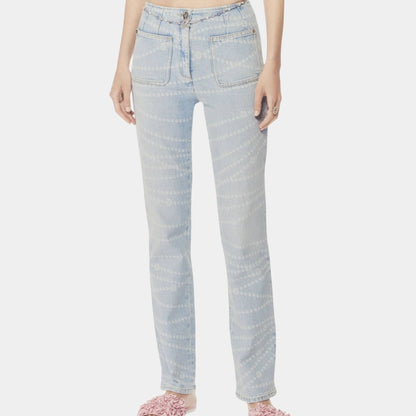 Printed Washed Light Blue and White Denim Jeans