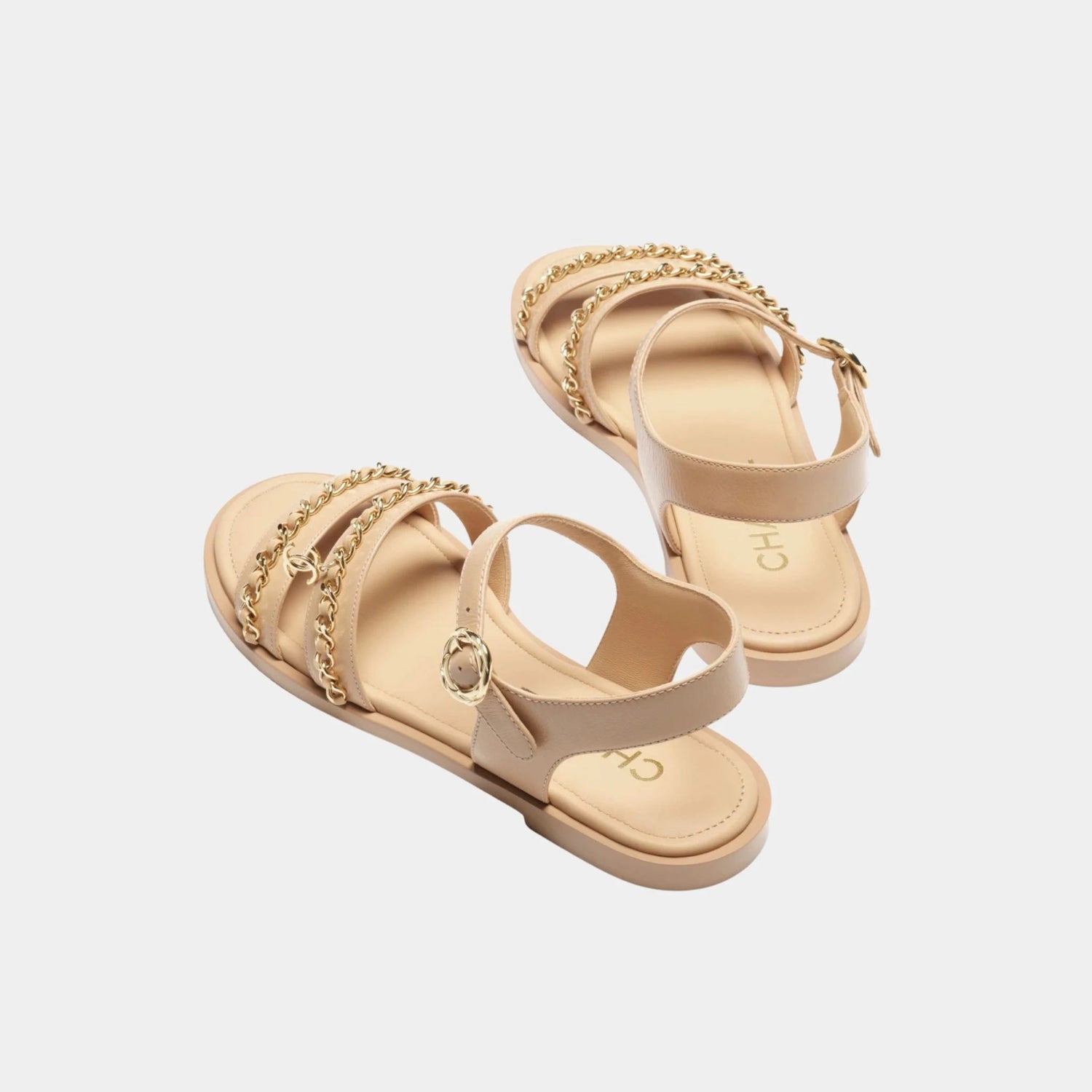 Sandals in Calfskin with Gold Plated Chains