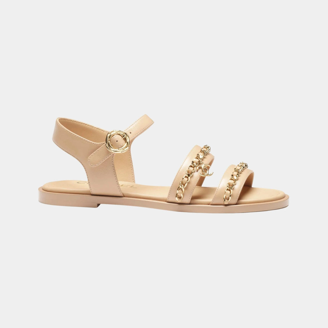 Sandals in Calfskin with Gold Plated Chains