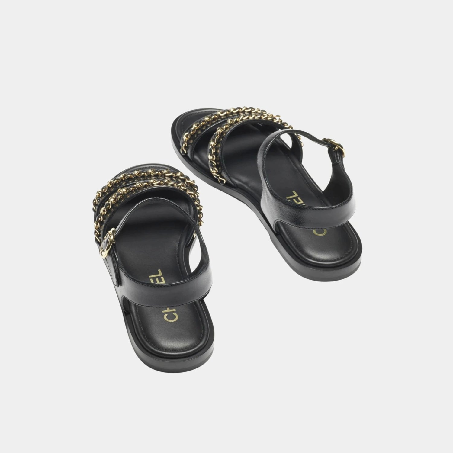 Sandals in Calfskin with Gold Plated Chains