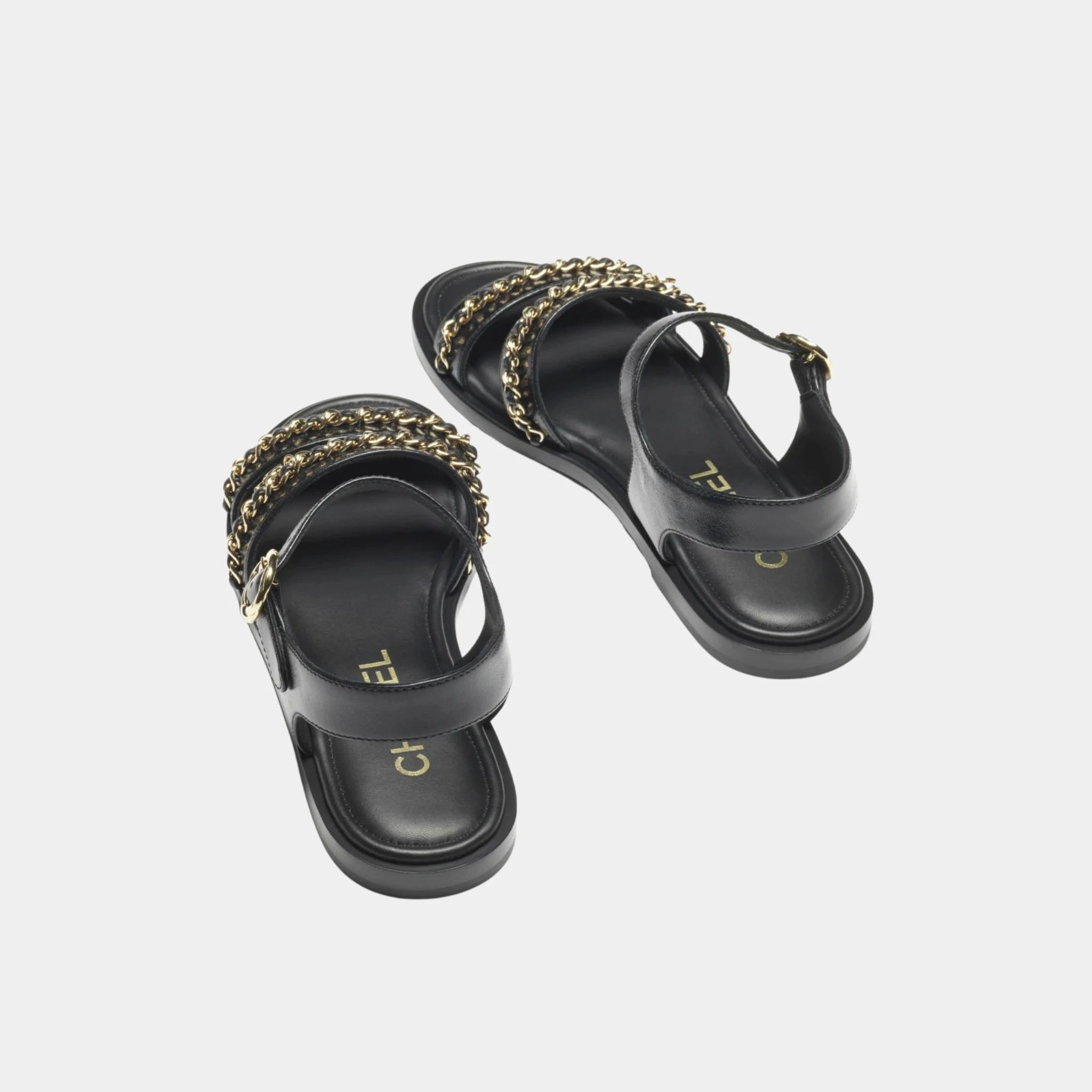 Sandals in Calfskin with Gold Plated Chains