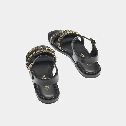 Sandals in Calfskin with Gold Plated Chains