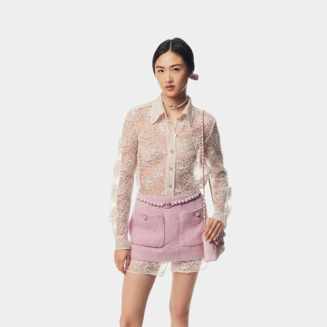 Skirt Cotton Tweed Light Pink Grey